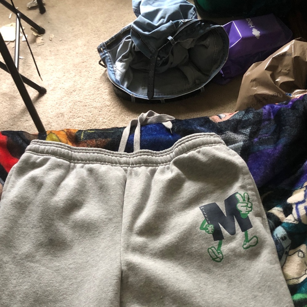 Gray mens Sweatpants with Green Graphic -